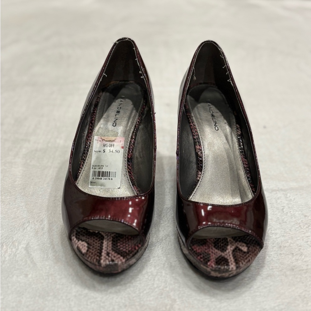 Red & Snake Print Wedge Heel With Open Toe